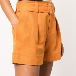 VINCE Belted Twill Linen-blend Short In Orange